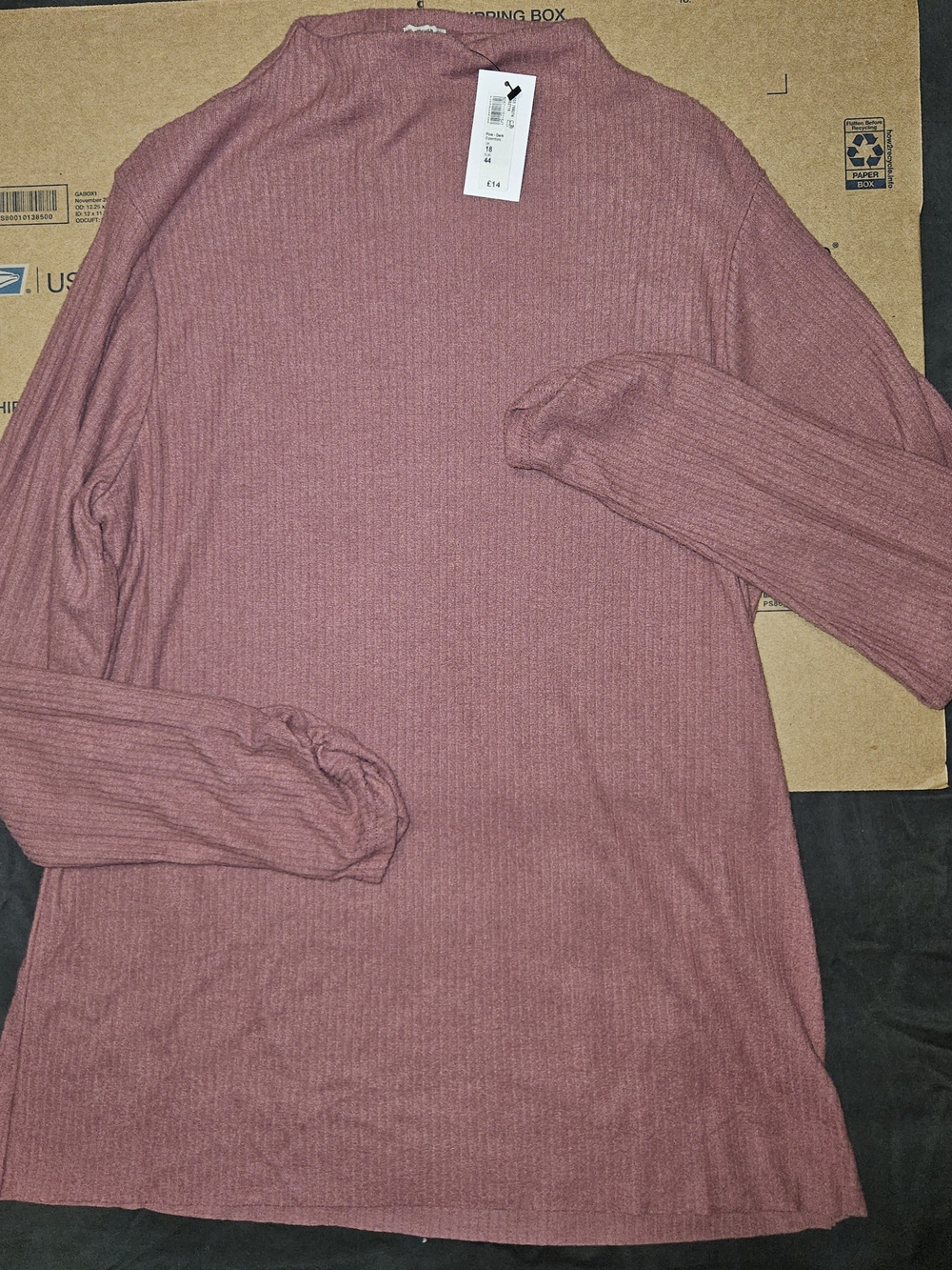 River Island Ribbed Mock Neck Sweater - Mauve Size US 14 / UK 18